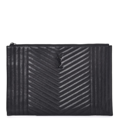 Saint Laurent Lambskin Mixed Matelasse Classic Monogram Zipped Document Holder Black 1 of 8