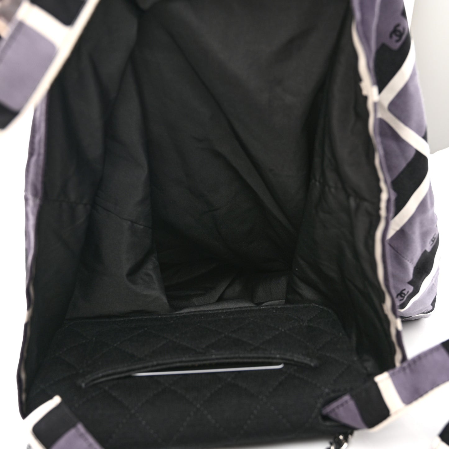 Jersey Fabric Quilted Foldable Tote With Chain Black Multicolor