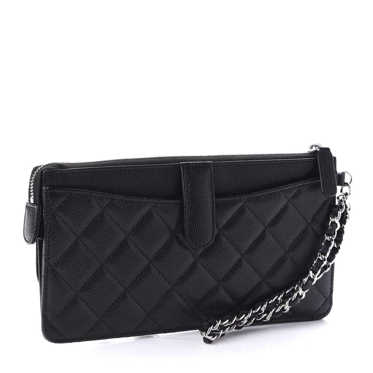 Caviar Quilted Classic Pouch With Handle Black