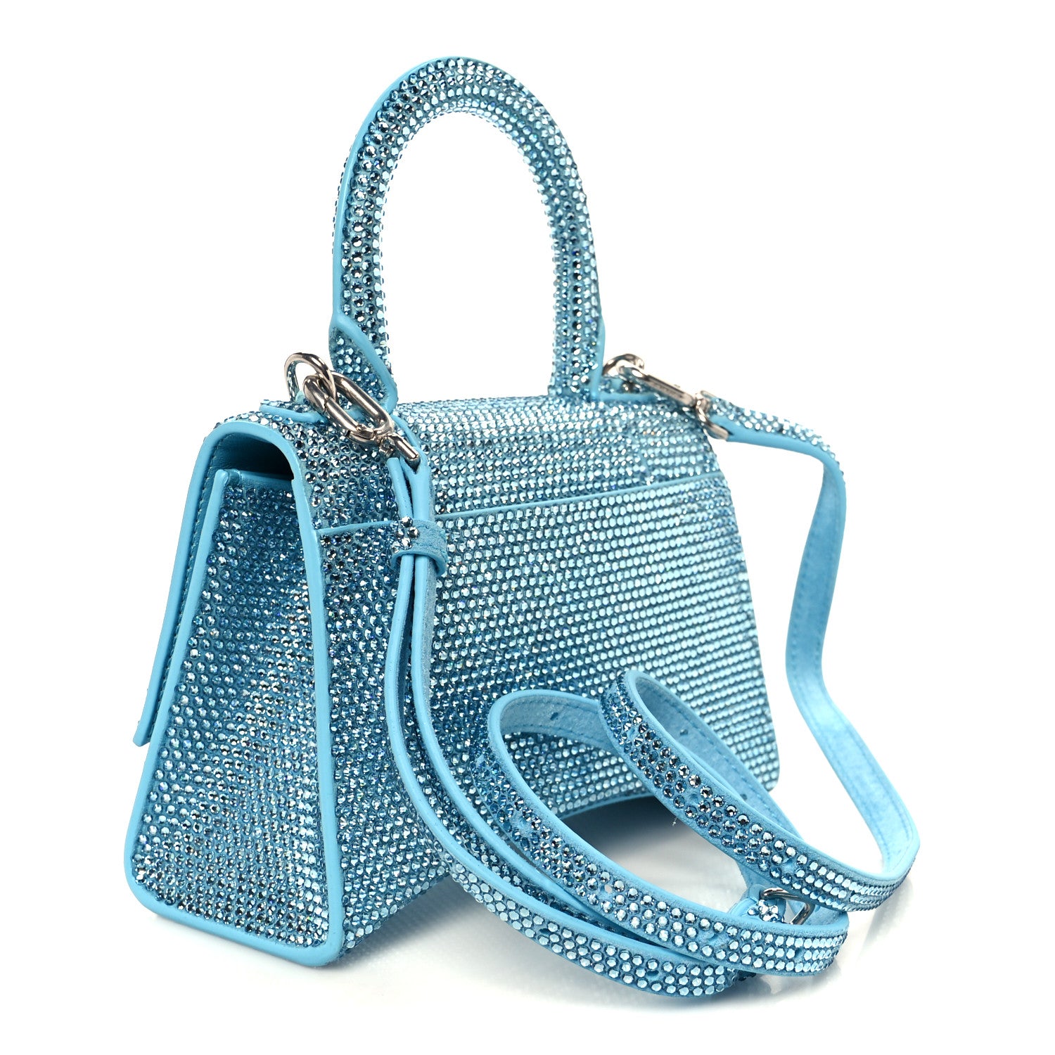 Balenciaga Strass Suede Hourglass Top Handle Bag XS Light Blue
