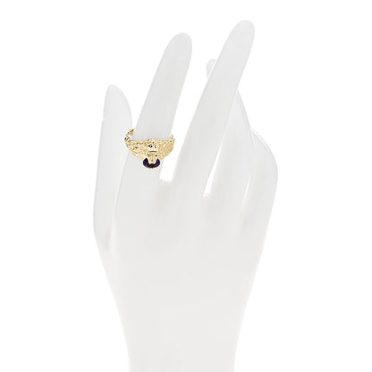 Gucci 18K Yellow Gold Diamond Amethyst Lion Head Ring 53 6.25 2 of 5