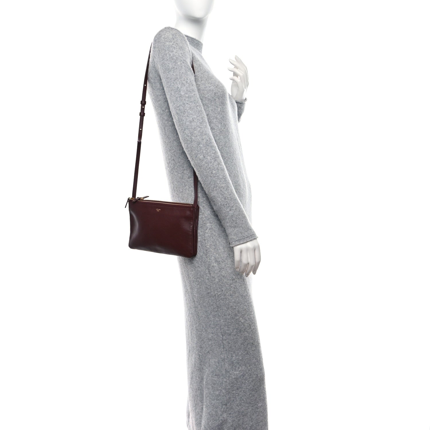 Celine Smooth Lambskin Small Trio Crossbody Bag Burgundy 2 of 12