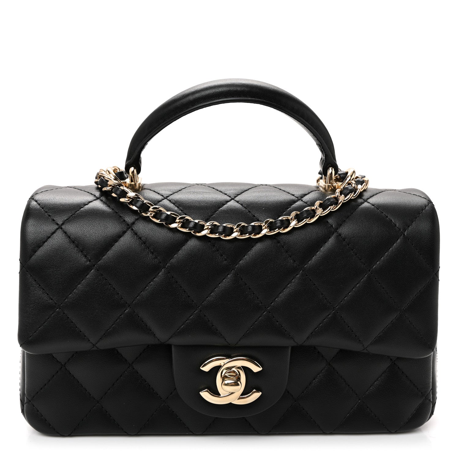 Chanel Lambskin Quilted Mini Top Handle Rectangular Flap Black 1 of 10