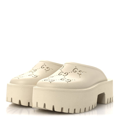 Gucci Rubber GG Monogram Perforated Elea Platform 55mm Lug Sole Sandals 35 Mystic White 4 of 10