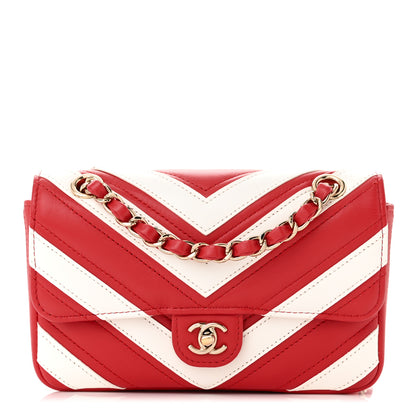 Chanel Lambskin Chevron Stitched Flap White Red 1 of 10