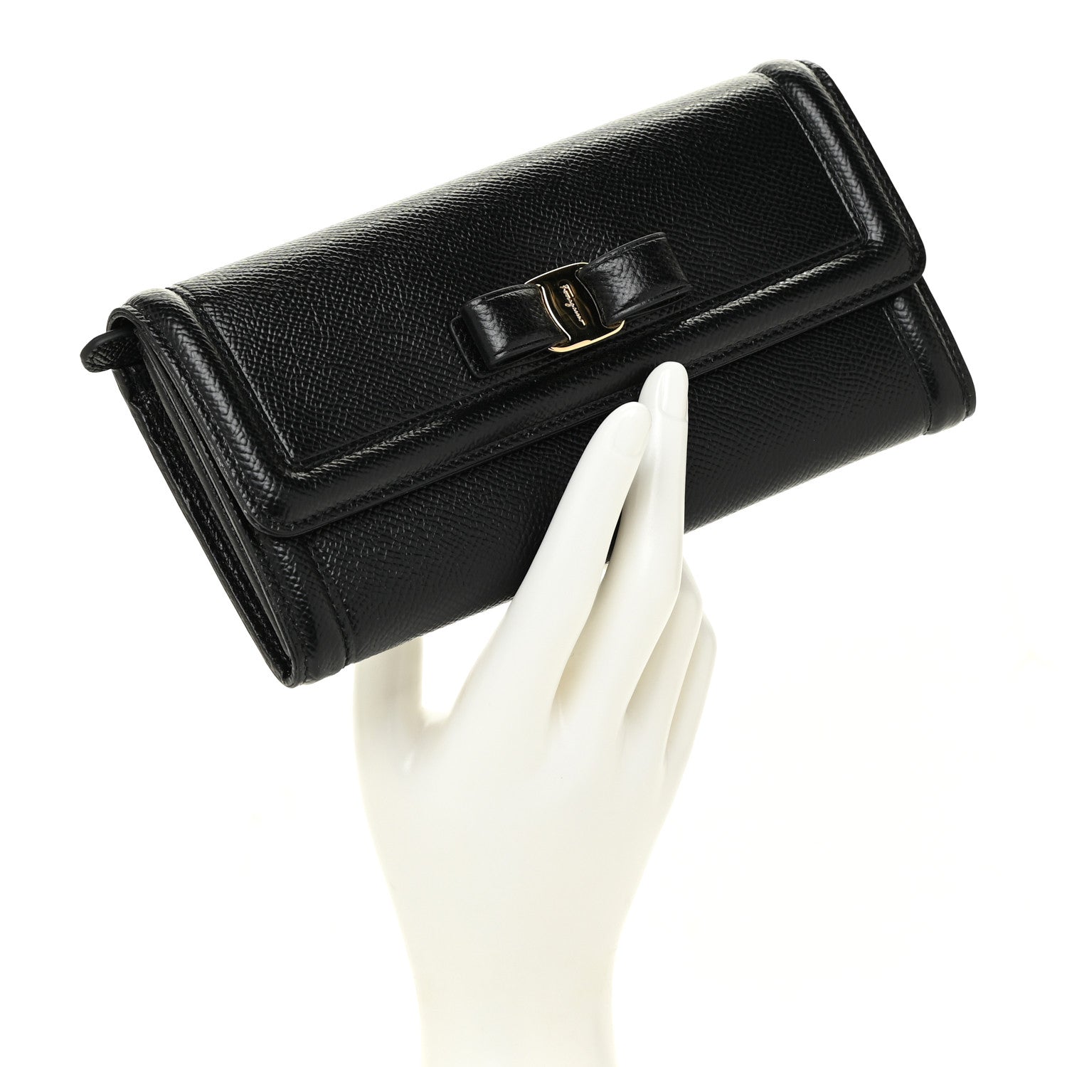 Salvatore Ferragamo Printed Calfskin Vara Bow Continental Wallet Black 2 of 17