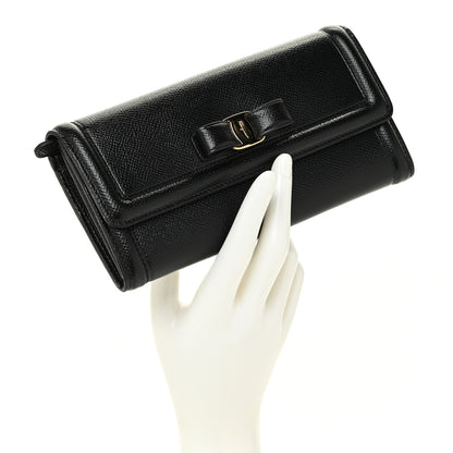 Salvatore Ferragamo Printed Calfskin Vara Bow Continental Wallet Black 2 of 17