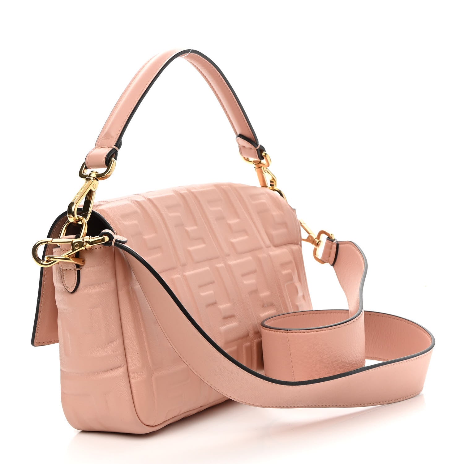 Fendi Nappa FF 1974 Embossed Baguette Rosa Bourbon 3 of 10