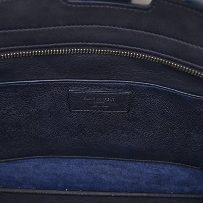 Saint Laurent Calfskin Croc Embossed Small Monogram Downtown Cabas Blue 6 of 9