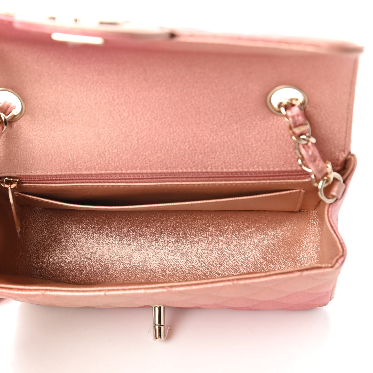 Metallic Lambskin Quilted Ombre Mini Rectangular Flap Pink