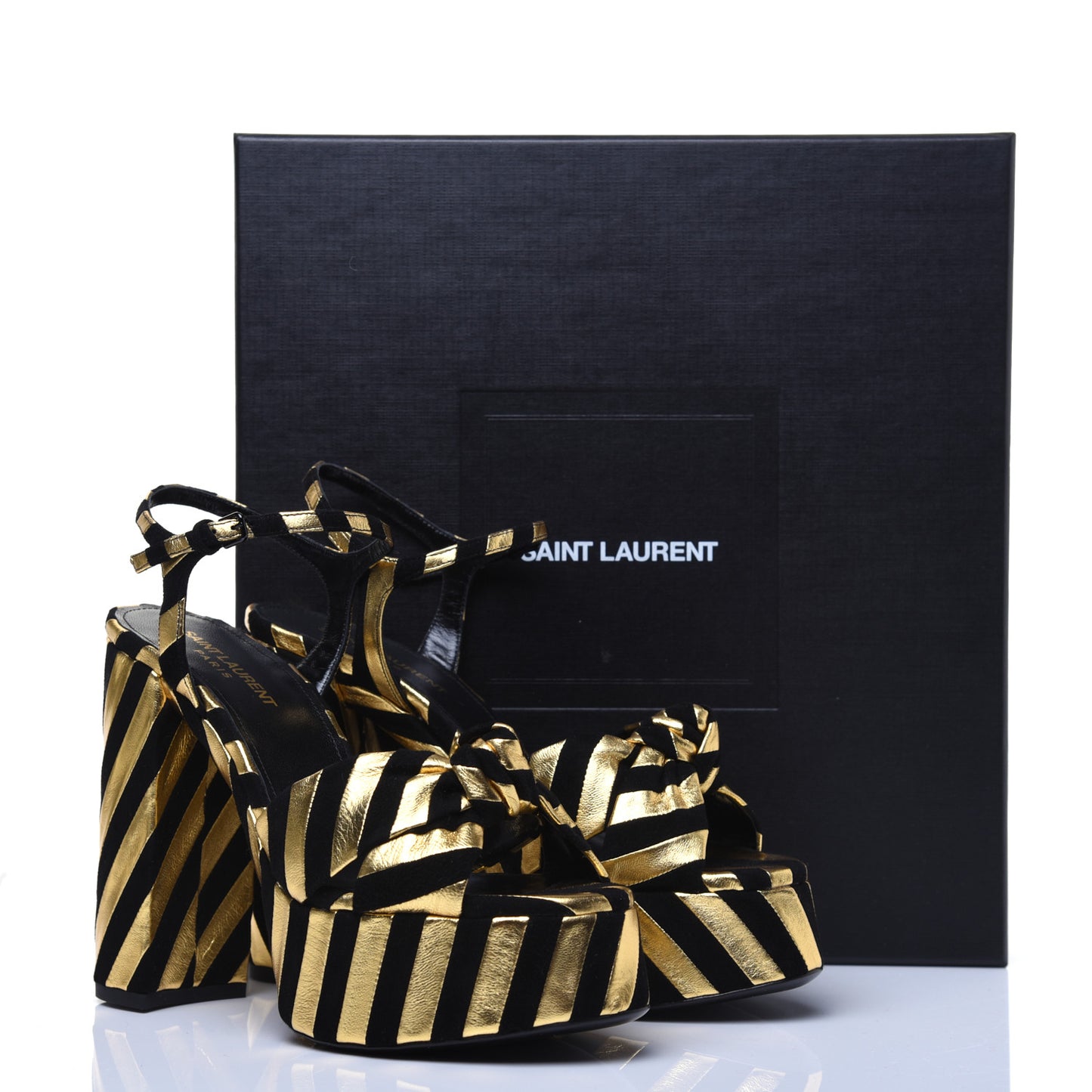 Metallic Suede Bianca 125 Platform Sandals 38 Black Gold