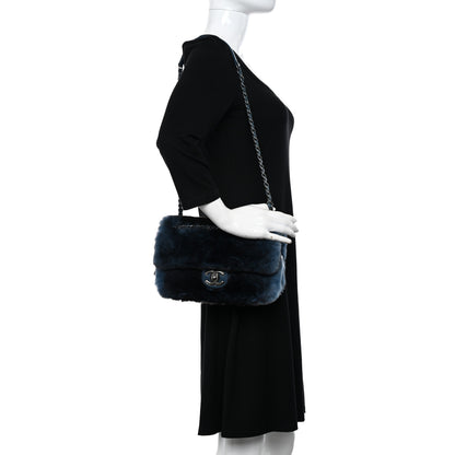 Chanel Rabbit Fur Medium Single Flap Navy Blue 2 of 12