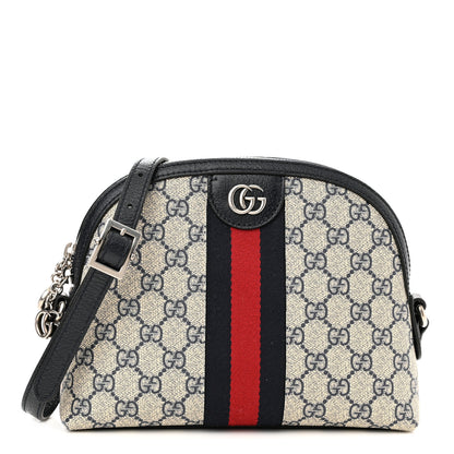 Gucci GG Supreme Monogram Textured Dollar Calfskin Web Small Ophidia Dome Shoulder Bag Beige Blue 1 of 9