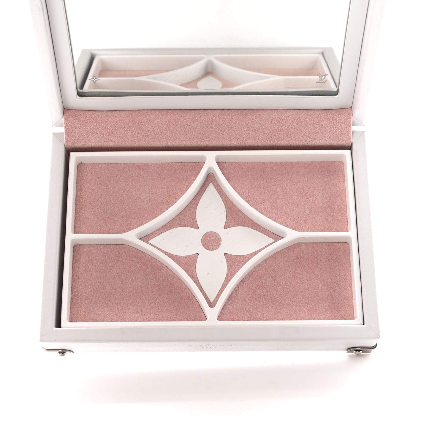 Calfskin Mirror Monogram Etched Jewelry Box Trunk White