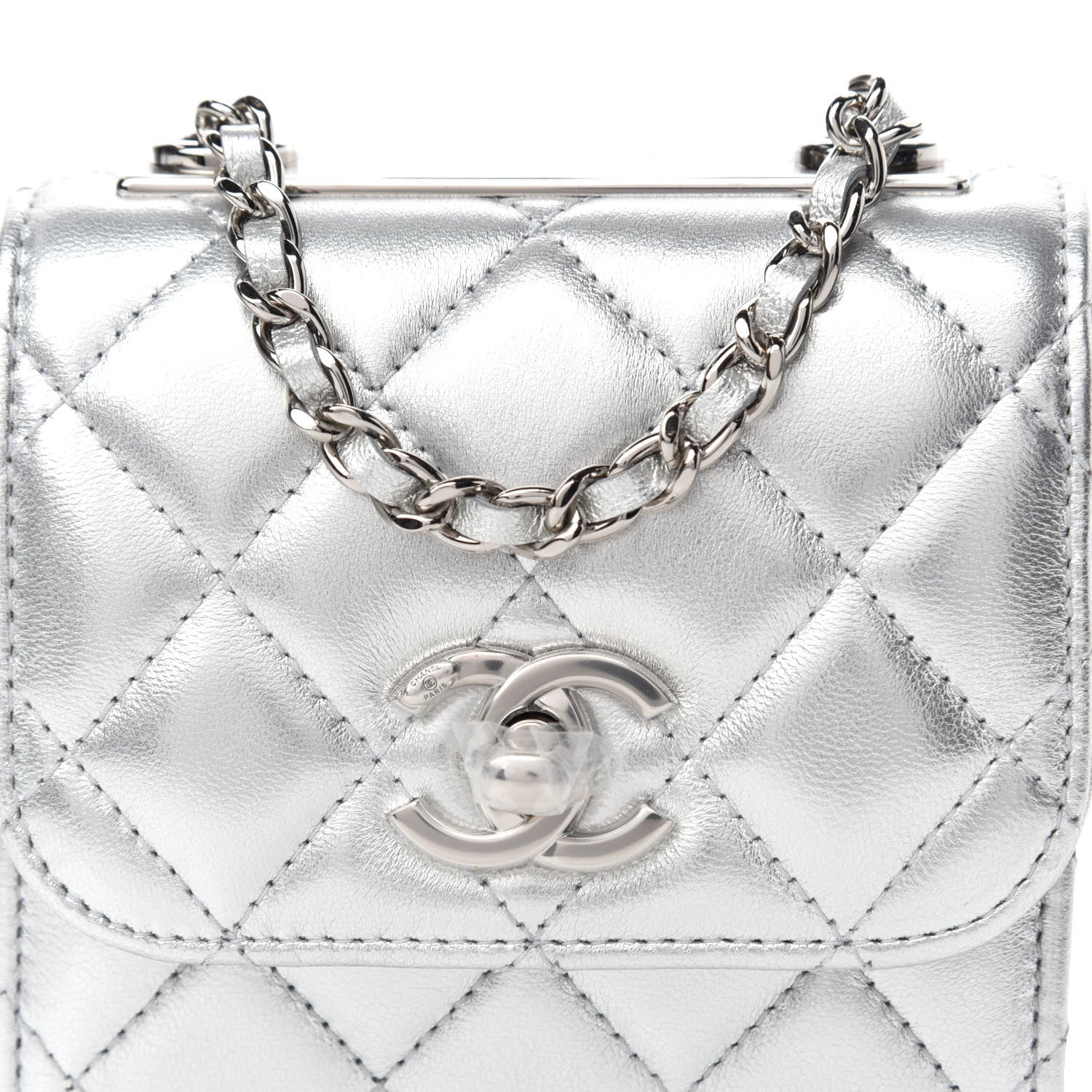 Chanel Metallic Lambskin Quilted Mini Trendy CC Chain Wallet Silver 10 of 10