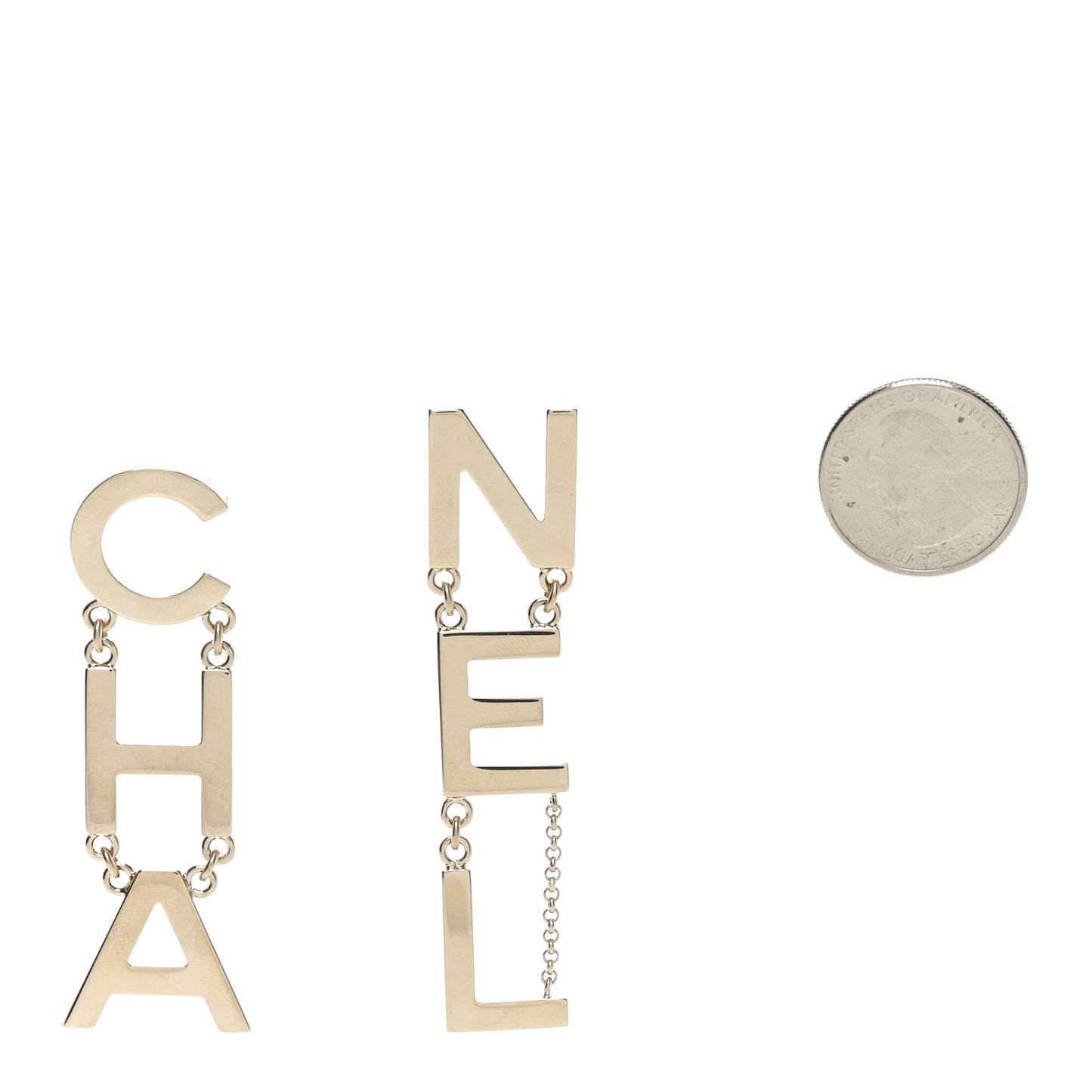 Metal Cha-Nel Logo Drop Earrings Gold