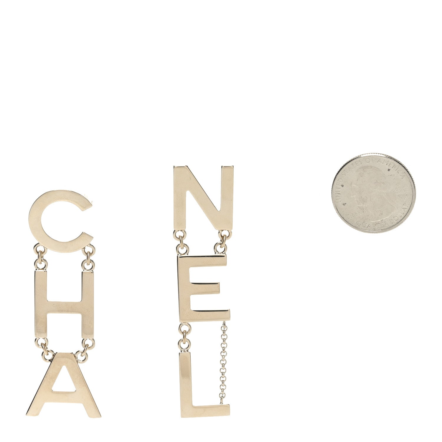 Chanel Metal Cha-Nel Logo Drop Earrings Gold 2 of 4