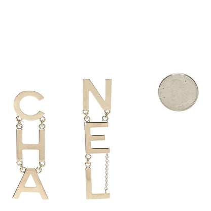Chanel Metal Cha-Nel Logo Drop Earrings Gold 2 of 4