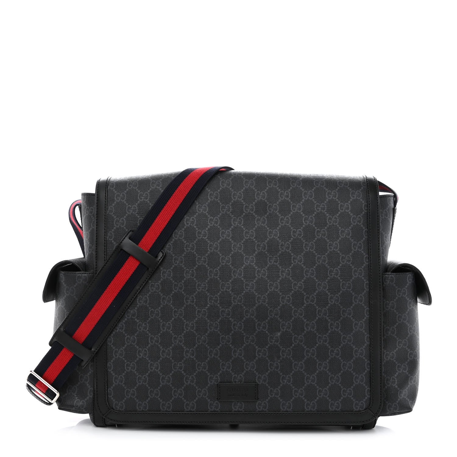Gucci GG Supreme Monogram Web Messenger Diaper Bag Black Grey 1 of 10