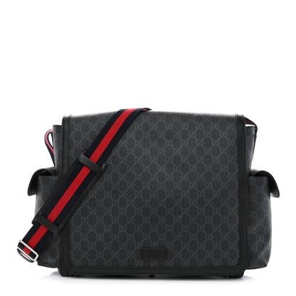 Gucci GG Supreme Monogram Web Messenger Diaper Bag Black Grey 1 of 10