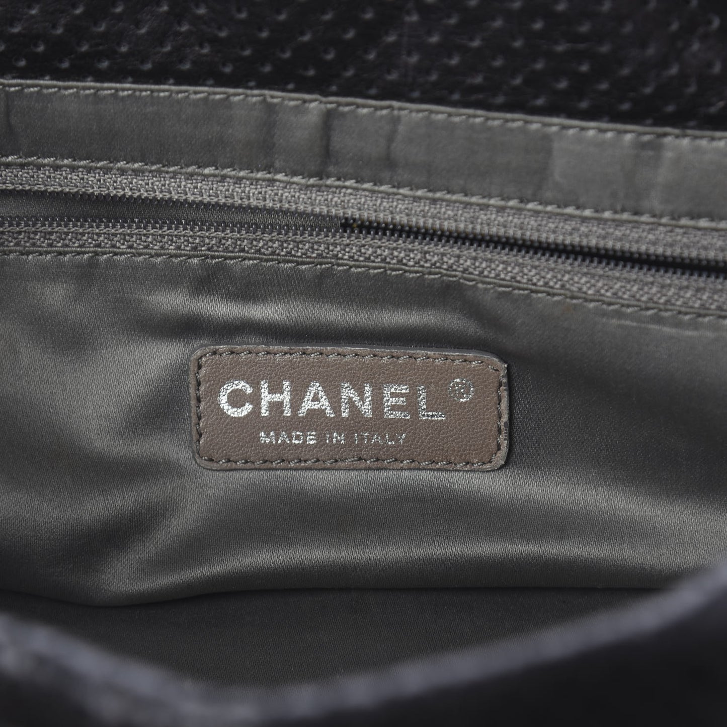 Metallic Calfskin Perforated Drill Accordion Flap Black