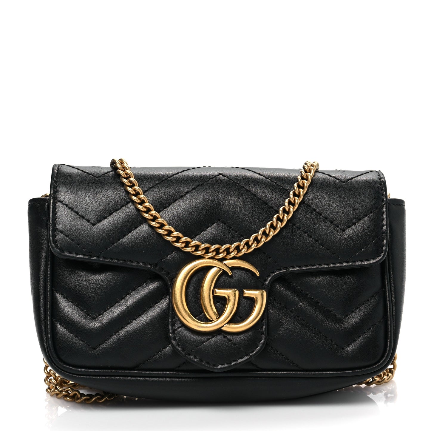 Calfskin Matelasse Super Mini GG Marmont Shoulder Bag Black