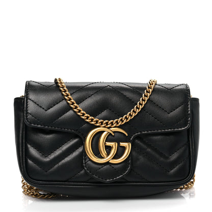 Gucci Calfskin Matelasse Super Mini GG Marmont Shoulder Bag Black 1 of 8
