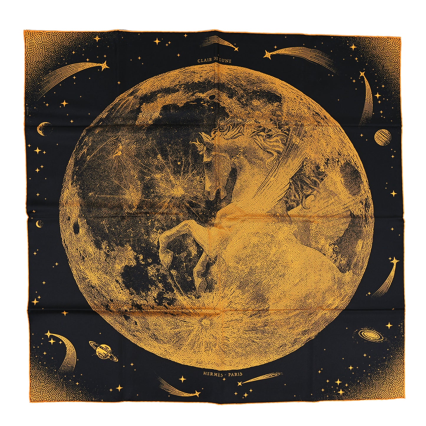 Silk Clair De Lune Double Face Scarf 90 Black Jaune D'Or Bleu