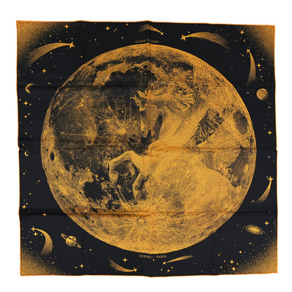 Hermes Silk Clair De Lune Double Face Scarf 90 Black Jaune D'Or Bleu 1 of 5