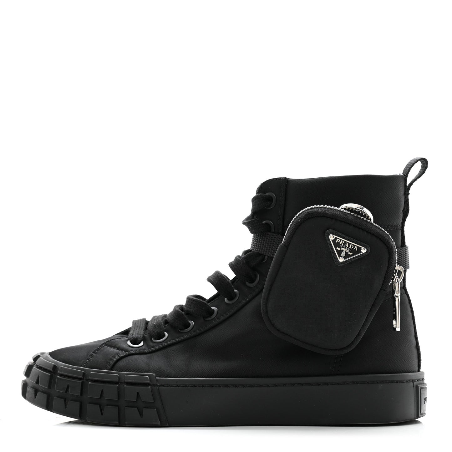 Re-Nylon Gabardine Triangle Womens Wheel Pouch Pocket High Top Sneakers 39 Black