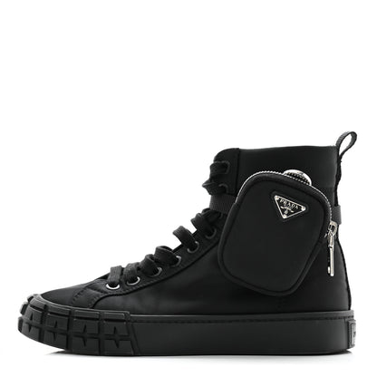 Prada Re-Nylon Gabardine Triangle Womens Wheel Pouch Pocket High Top Sneakers 39 Black 1 of 10