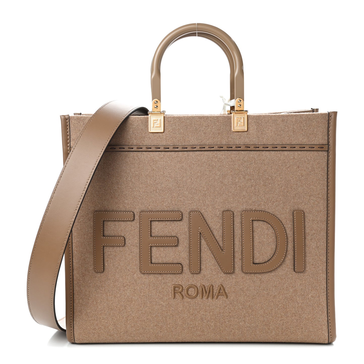 Flannel Vitello King Wool Plexiglass FF Logo Embroidered Medium Fendi Sunshine Shopper Tote Brown