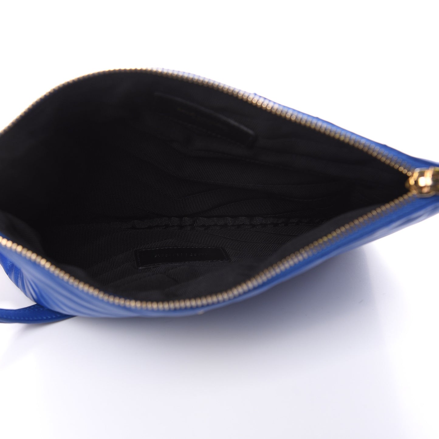 Calfskin Matelasse Chevron Monogram A5 Wristlet Blue Majorelle