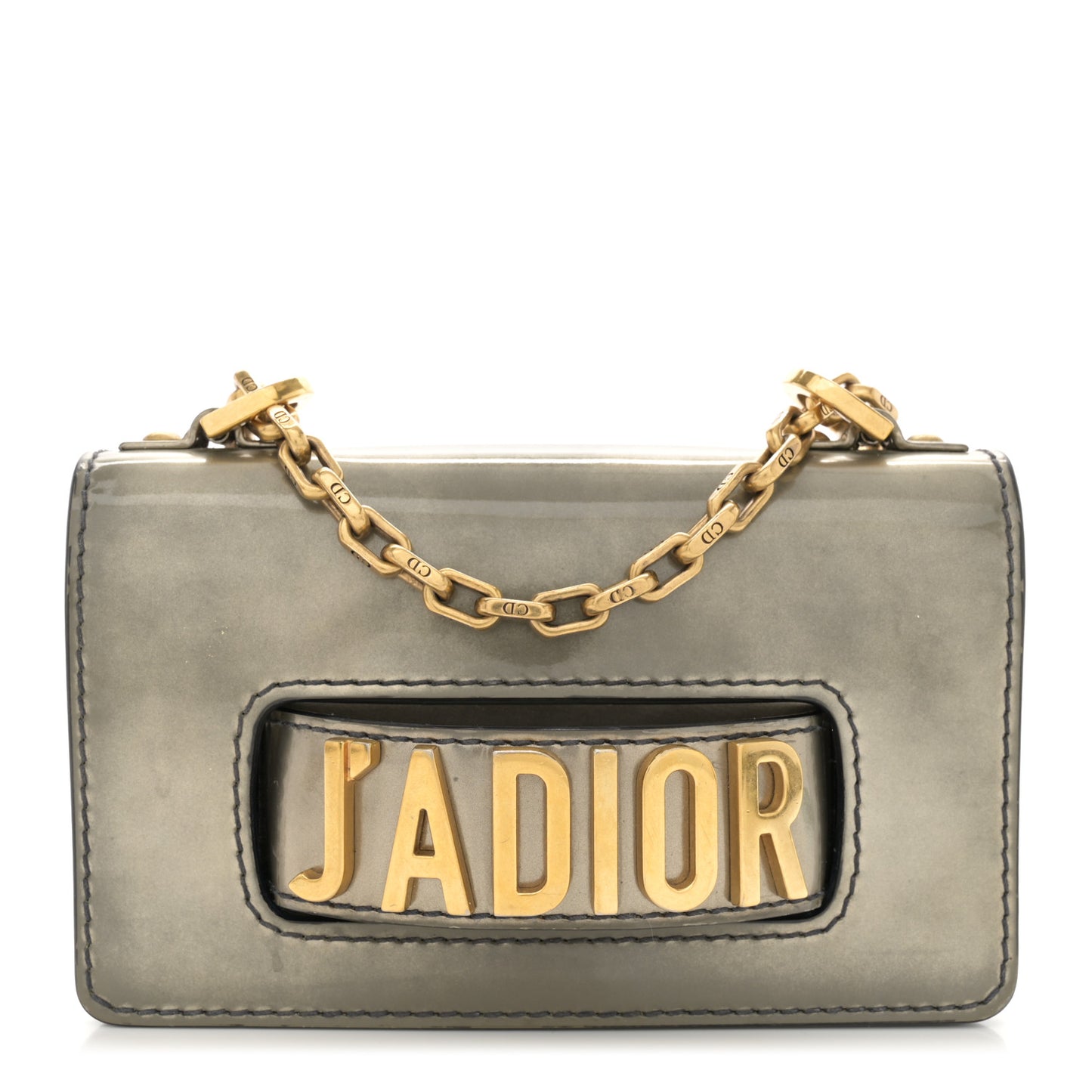 Metallic Calfskin J'Adior Mini Chain Flap Bag Silver