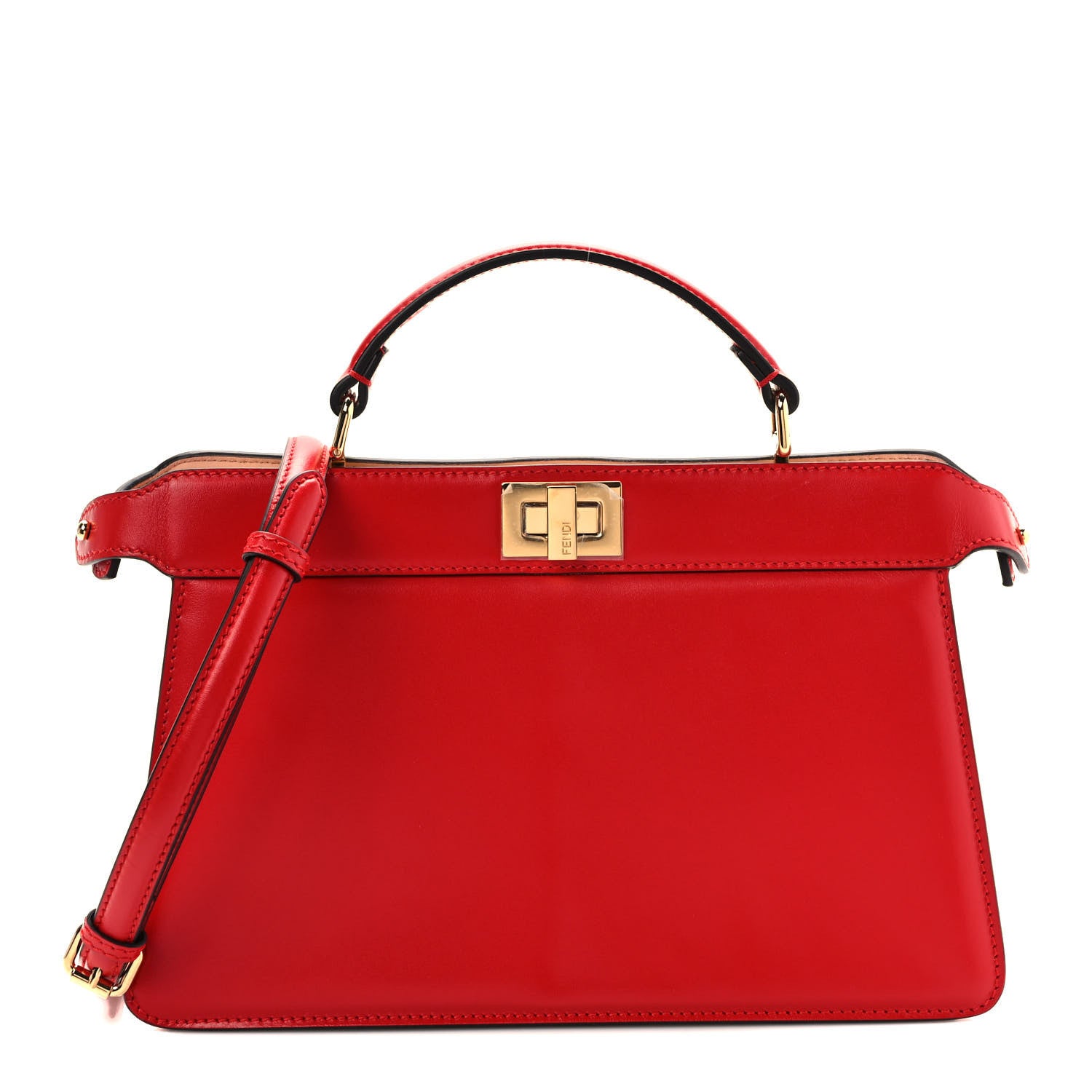 Fendi Vitello King Luxor Shiny Nappa Medium Peekaboo I SEE U East West Satchel Fuoco Light Rose 1 of 8