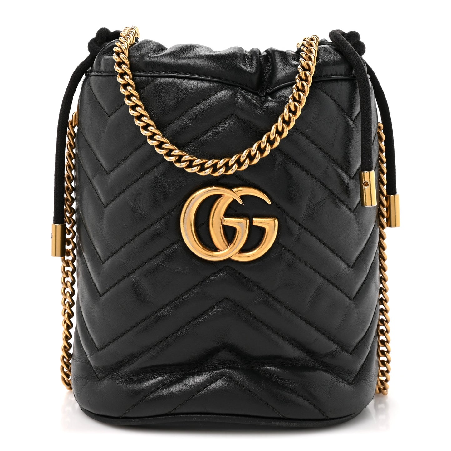 Calfskin Matelasse Mini GG Marmont 2.0 Bucket Bag Black