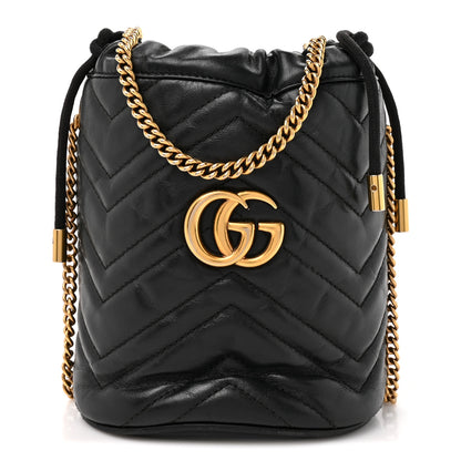 Gucci Calfskin Matelasse Mini GG Marmont 2.0 Bucket Bag Black 1 of 12