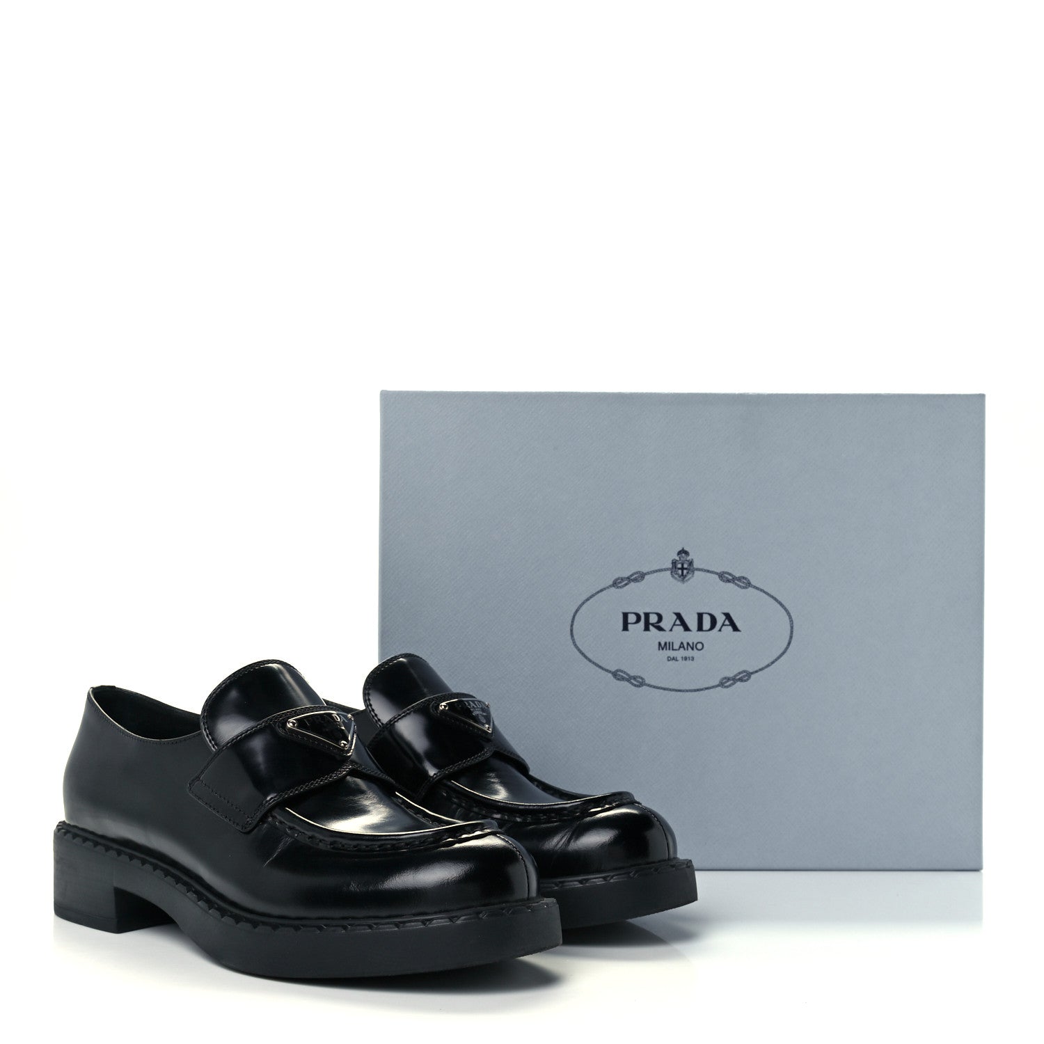 Prada Spazzolato Metal Triangle Logo 50mm Loafers 38.5 Black 11 of 11