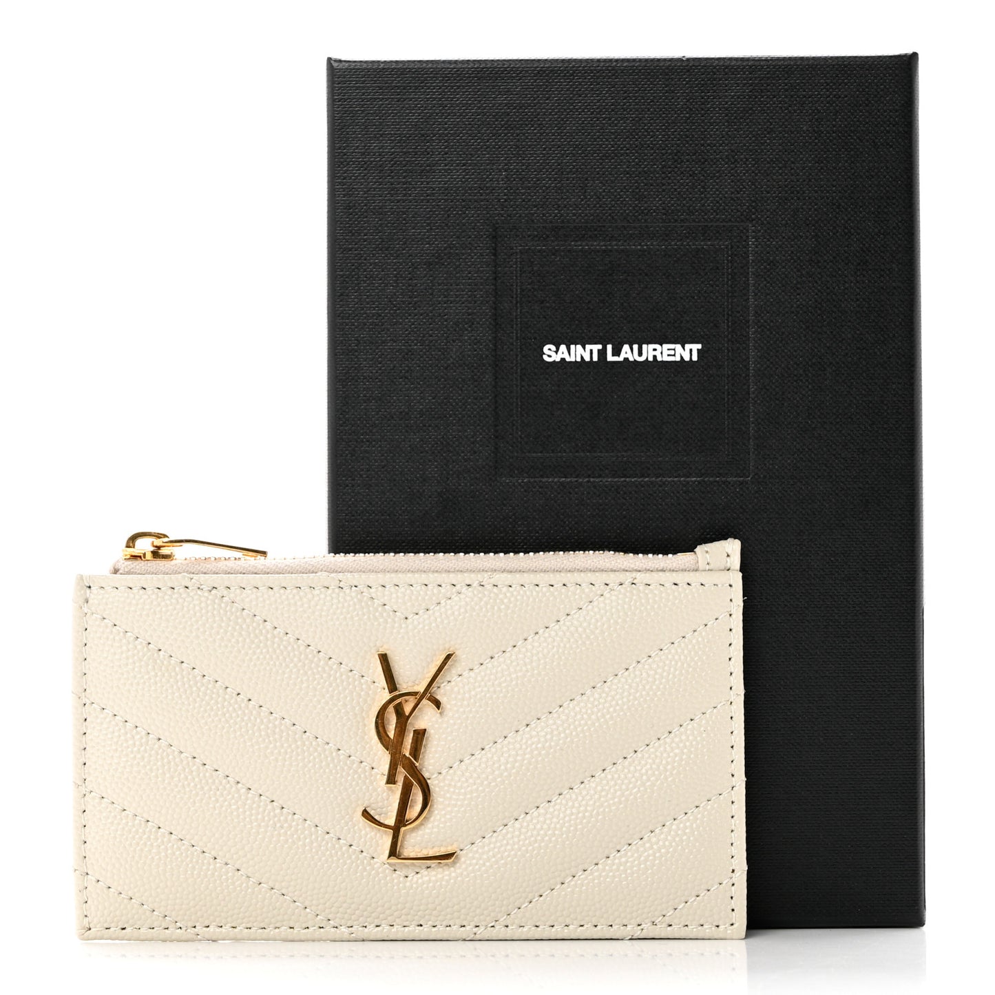Grain De Poudre Matelasse Chevron Monogram Fragments Zippered Card Case Blanc Vintage