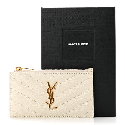 Saint Laurent Grain De Poudre Matelasse Chevron Monogram Fragments Zippered Card Case Blanc Vintage 8 of 8
