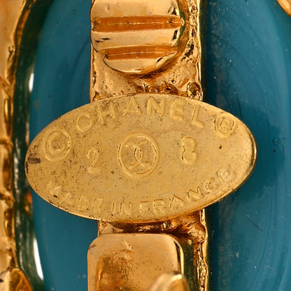 Chanel Metal Resin Marble CC Clip On Earrings Gold Turquoise 4 of 4