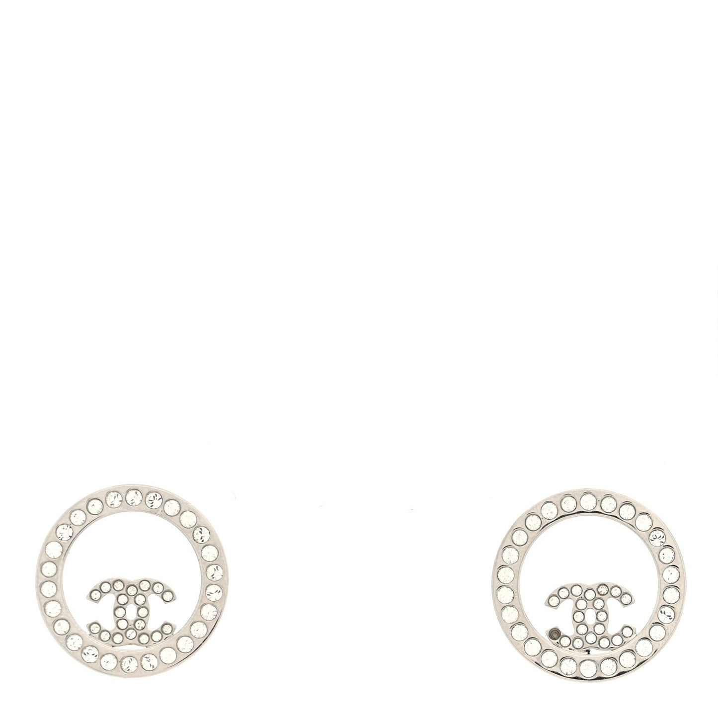 Crystal CC Round Earrings Silver