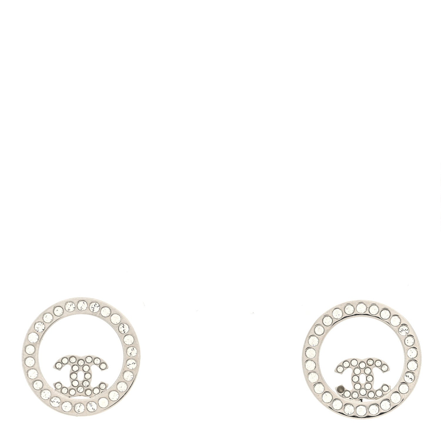 Chanel Crystal CC Round Earrings Silver 1 of 5