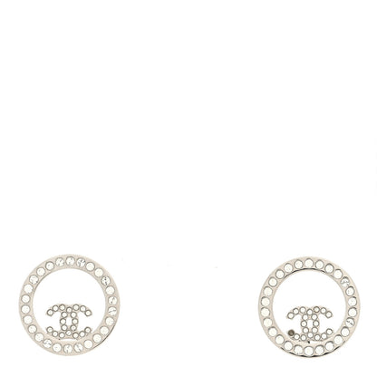 Chanel Crystal CC Round Earrings Silver 1 of 5