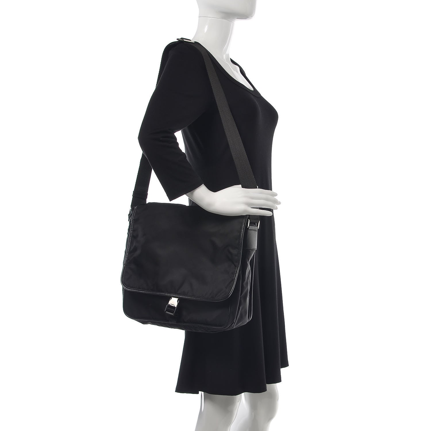 Prada Tessuto Nylon Saffiano Messenger Satchel Black 2 of 15
