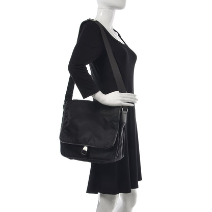 Prada Tessuto Nylon Saffiano Messenger Satchel Black 2 of 15