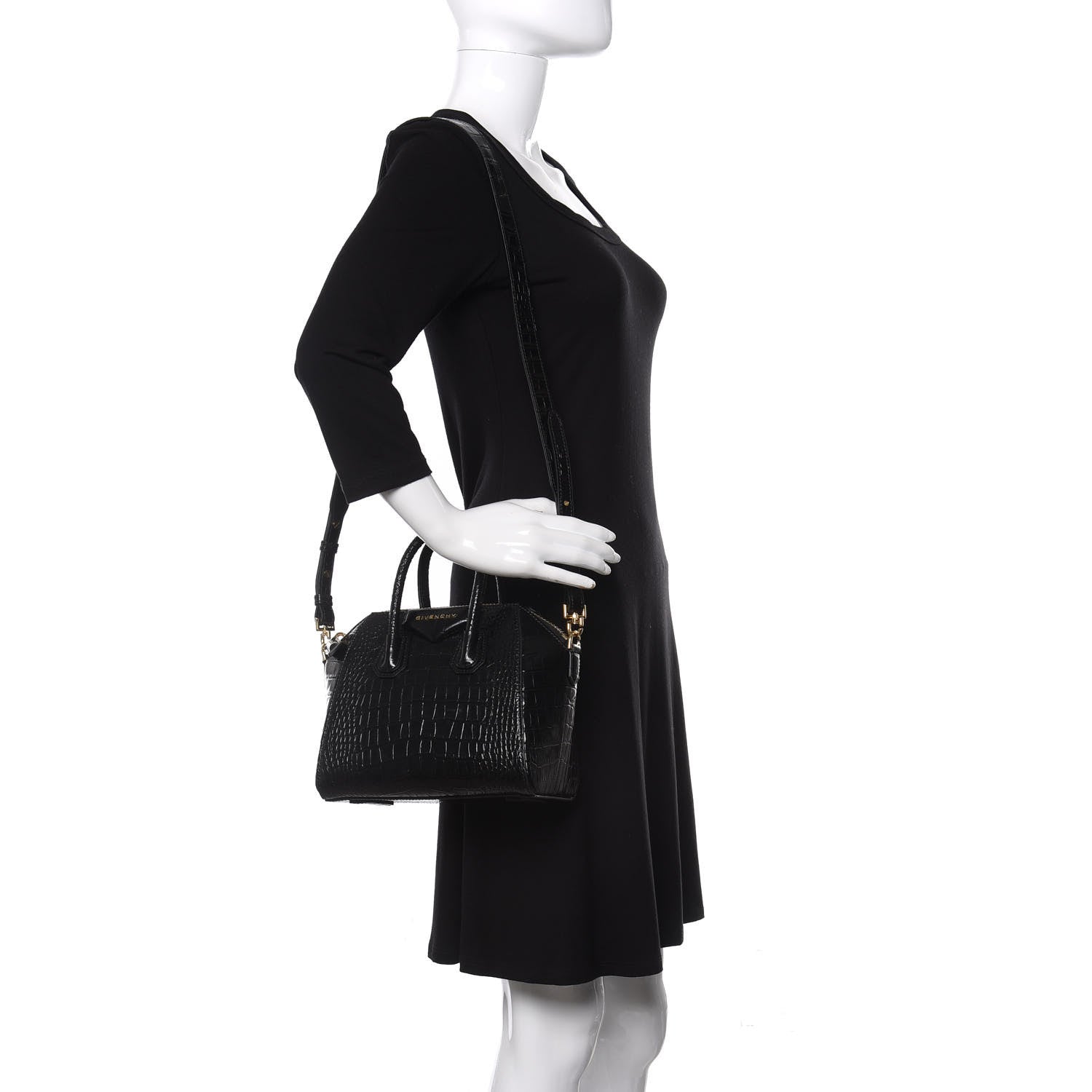 Givenchy Calfskin Crocodile Embossed Mini Antigona Black 2 of 10