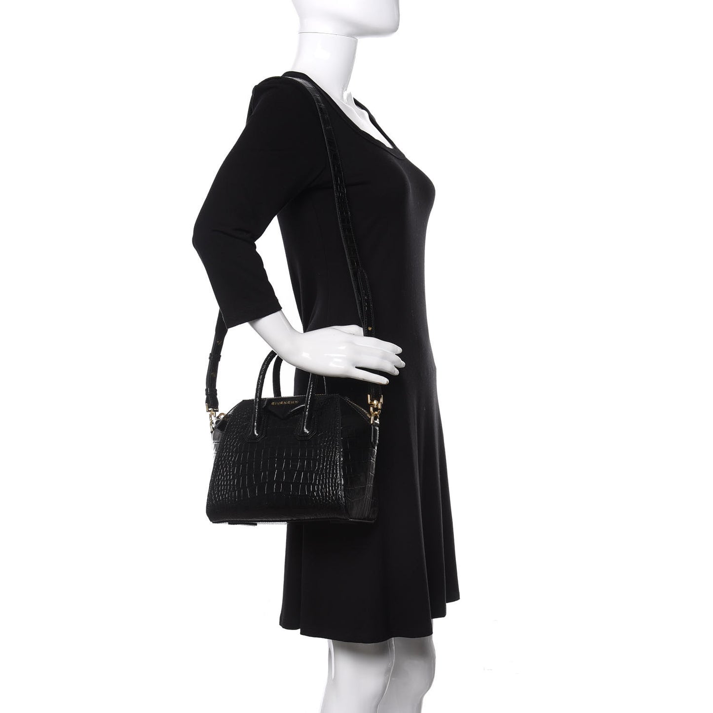 Calfskin Crocodile Embossed Mini Antigona Black