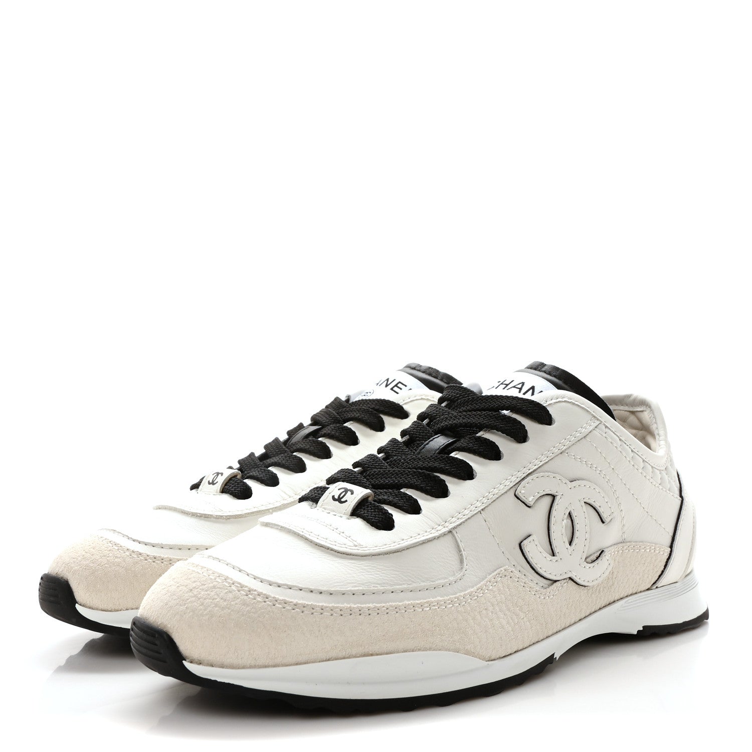 Chanel Calfskin Suede CC Womens Sneakers 36 White Black 4 of 10