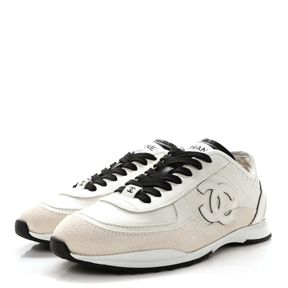 Chanel Calfskin Suede CC Womens Sneakers 36 White Black 4 of 10